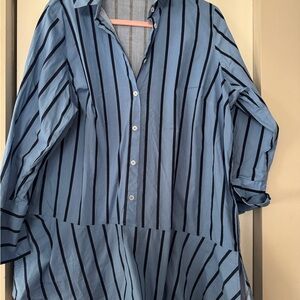 ELOQUII Blue Striped Button-Up Shirt